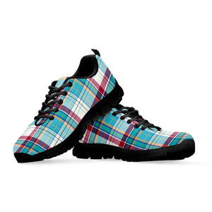 Blue And Red Madras Pattern Print Black Sneakers