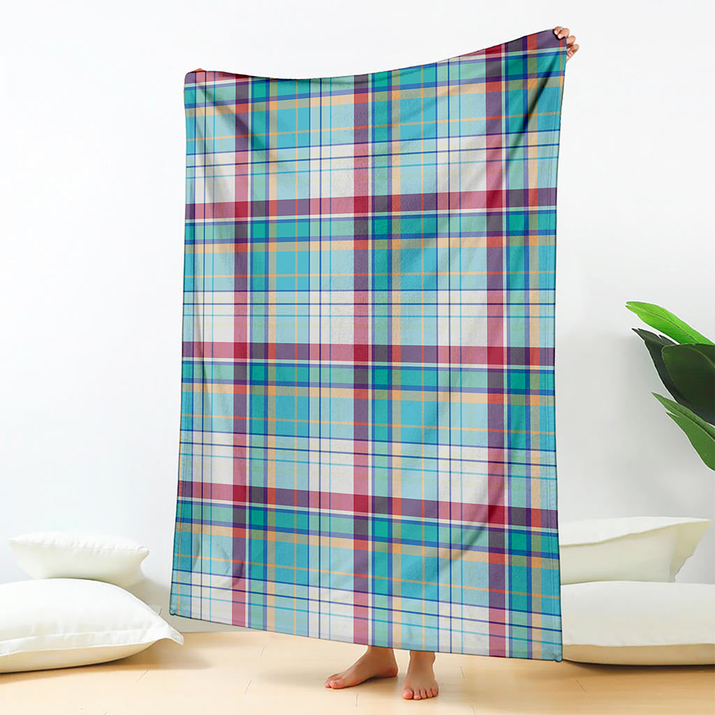 Blue And Red Madras Pattern Print Blanket