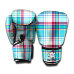 Blue And Red Madras Pattern Print Boxing Gloves