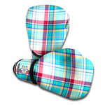 Blue And Red Madras Pattern Print Boxing Gloves