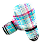 Blue And Red Madras Pattern Print Boxing Gloves
