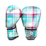 Blue And Red Madras Pattern Print Boxing Gloves