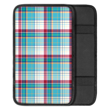 Blue And Red Madras Pattern Print Car Center Console Cover