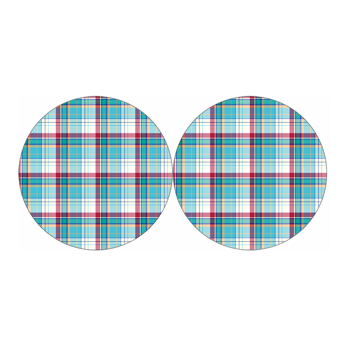Blue And Red Madras Pattern Print Car Coasters