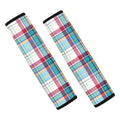 Blue And Red Madras Pattern Print Car Seat Belt Covers
