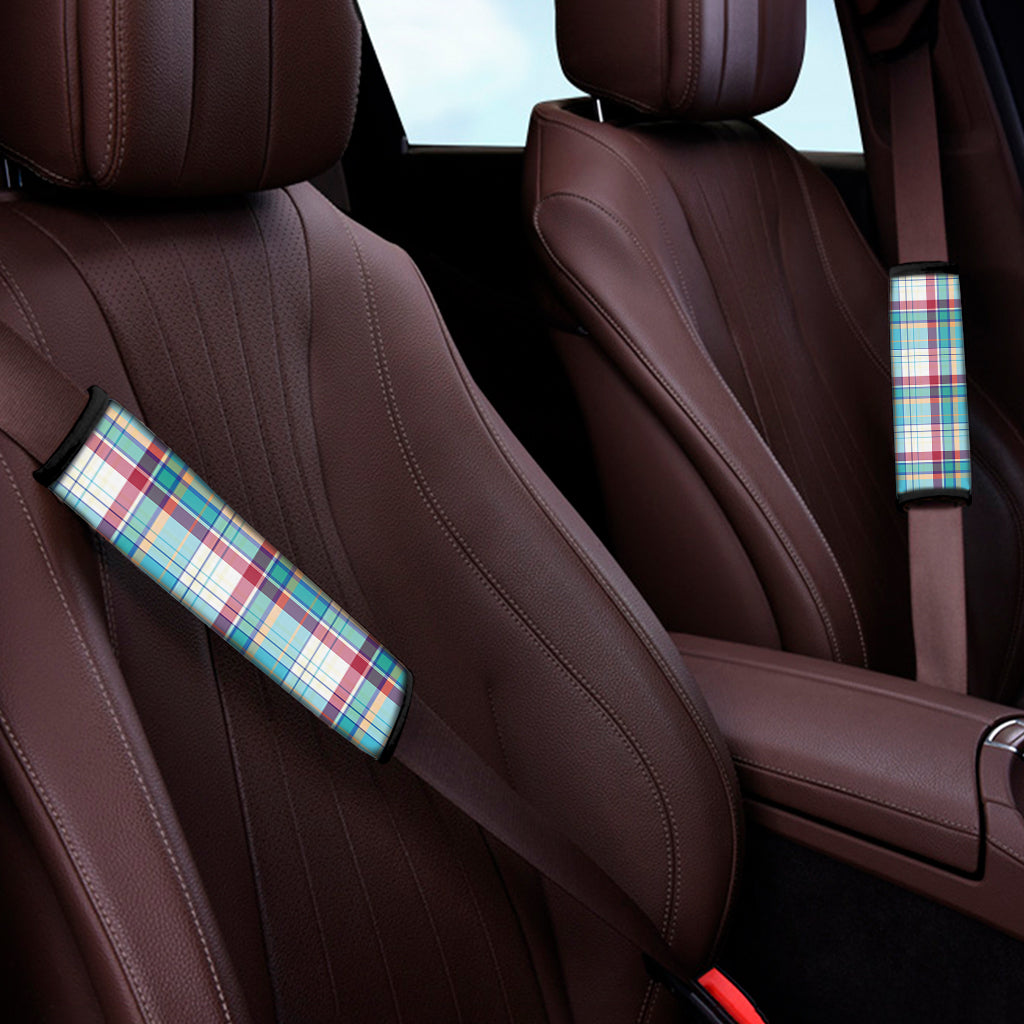 Blue And Red Madras Pattern Print Car Seat Belt Covers