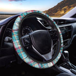 Blue And Red Madras Pattern Print Car Steering Wheel Cover