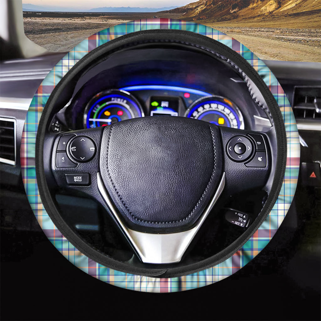 Blue And Red Madras Pattern Print Car Steering Wheel Cover