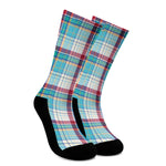 Blue And Red Madras Pattern Print Crew Socks