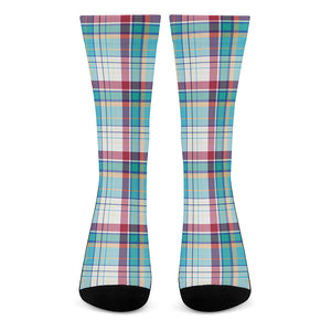 Blue And Red Madras Pattern Print Crew Socks