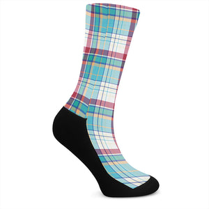 Blue And Red Madras Pattern Print Crew Socks