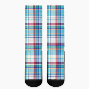 Blue And Red Madras Pattern Print Crew Socks