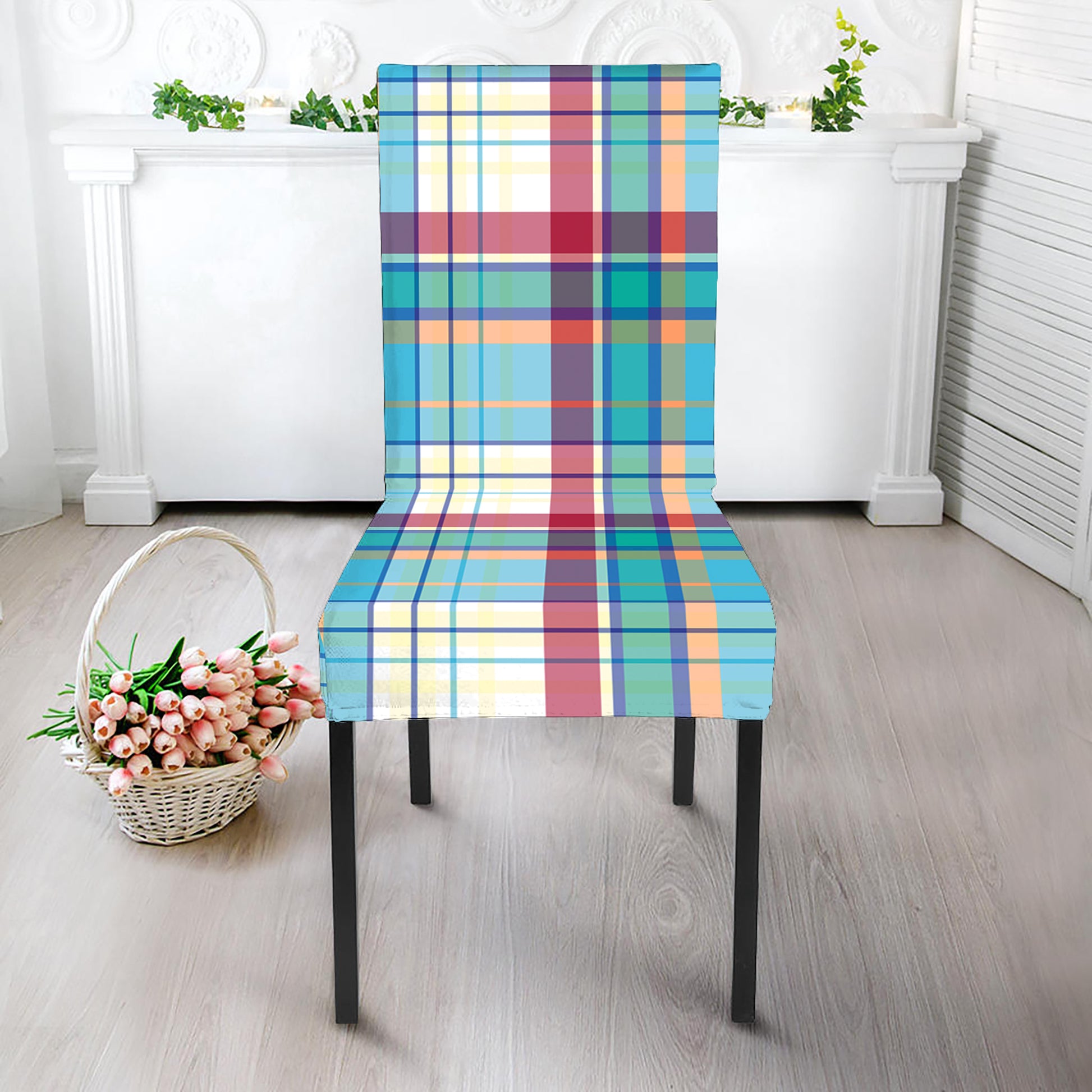 Blue And Red Madras Pattern Print Dining Chair Slipcover