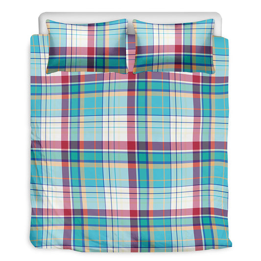 Blue And Red Madras Pattern Print Duvet Cover Bedding Set