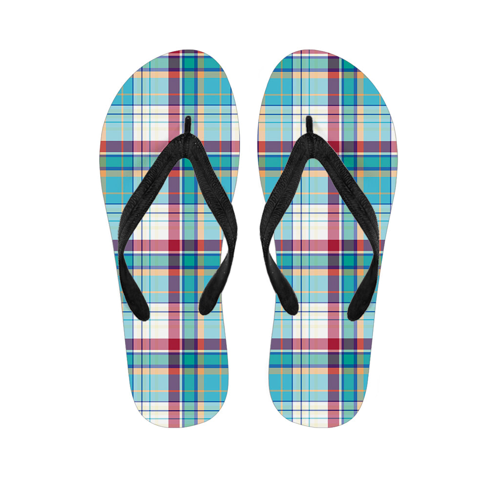 Blue And Red Madras Pattern Print Flip Flops