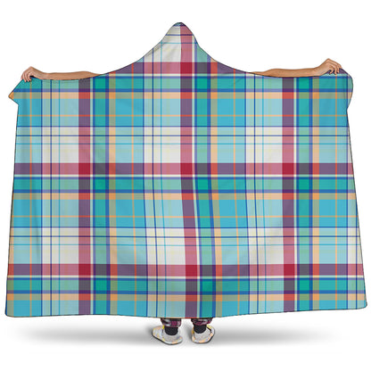 Blue And Red Madras Pattern Print Hooded Blanket