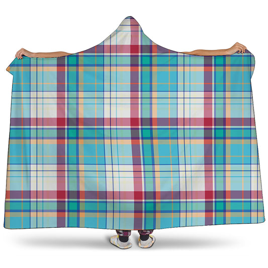 Blue And Red Madras Pattern Print Hooded Blanket