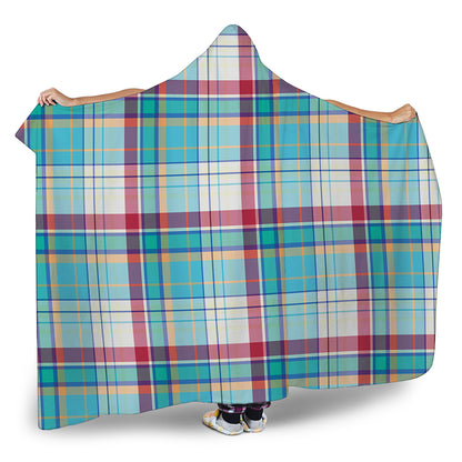 Blue And Red Madras Pattern Print Hooded Blanket