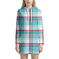 Blue And Red Madras Pattern Print Pullover Hoodie Dress