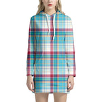 Blue And Red Madras Pattern Print Hoodie Dress