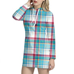Blue And Red Madras Pattern Print Hoodie Dress