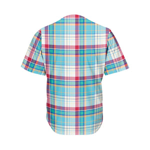 Blue And Red Madras Pattern Print Men's Baseball Jersey