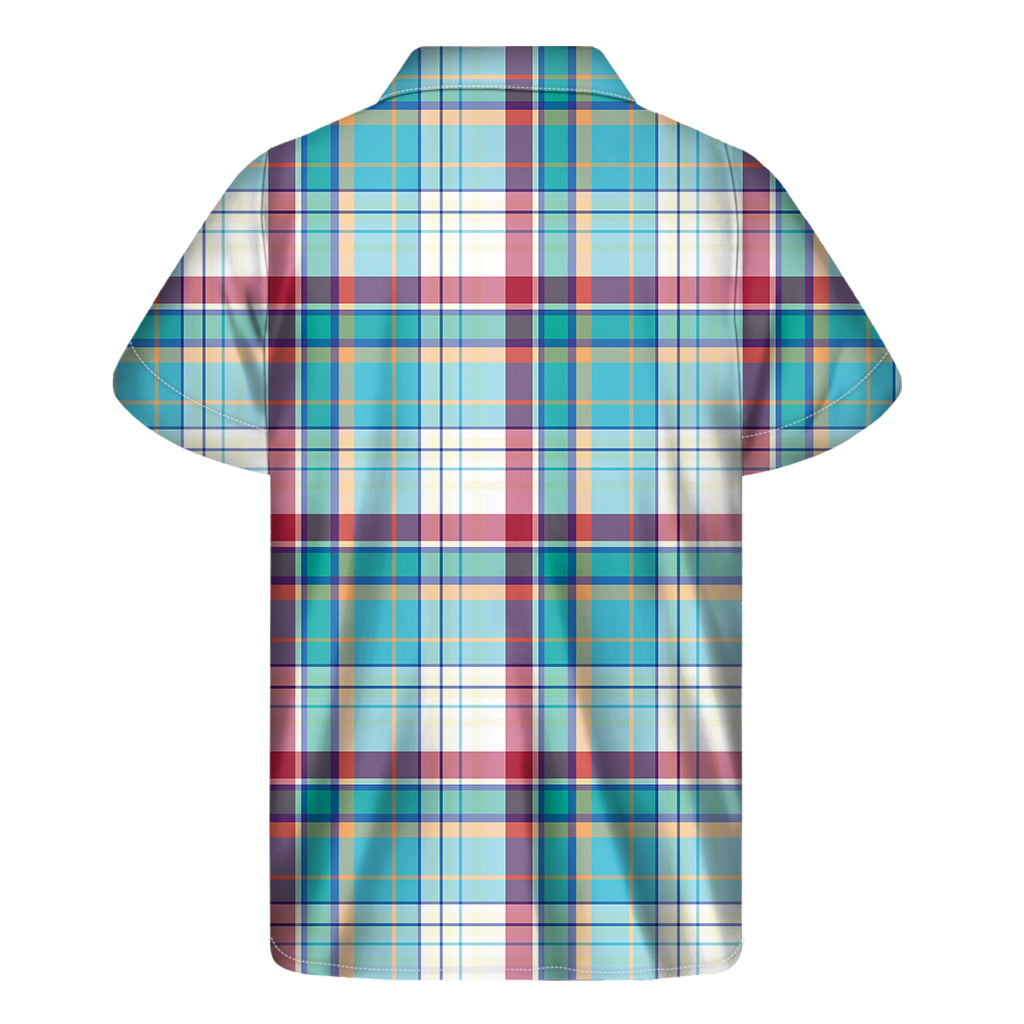 Blue And Red Madras Pattern Print Men's Short Sleeve Shirt