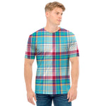 Blue And Red Madras Pattern Print Men's T-Shirt