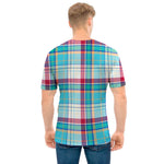 Blue And Red Madras Pattern Print Men's T-Shirt