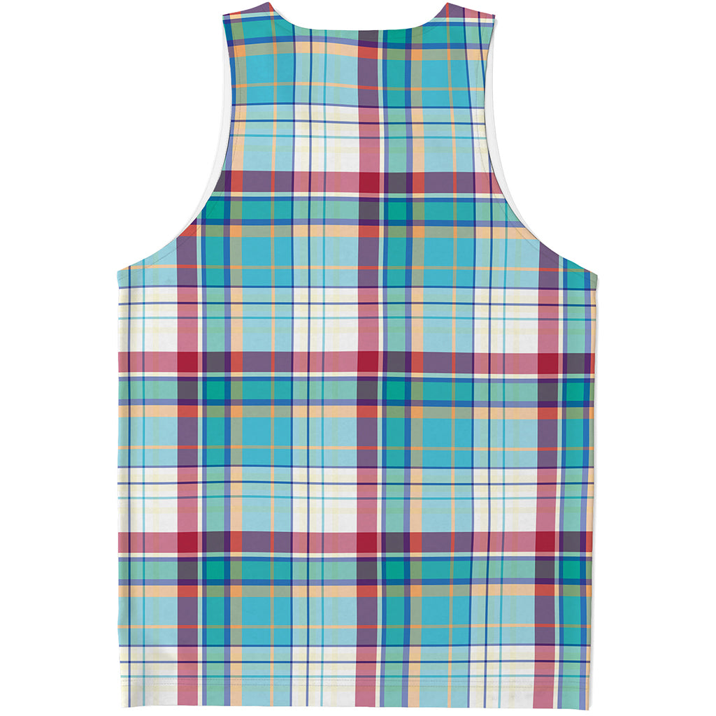 Blue And Red Madras Pattern Print Men's Tank Top