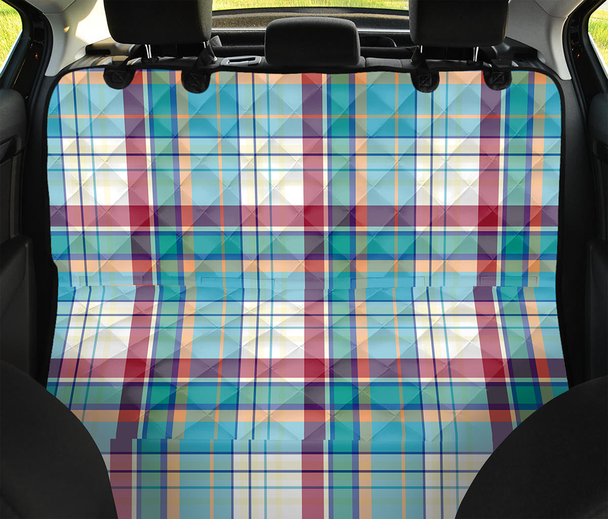 Blue And Red Madras Pattern Print Pet Car Back Seat Cover