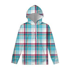 Blue And Red Madras Pattern Print Pullover Hoodie