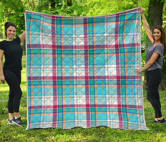Blue And Red Madras Pattern Print Quilt