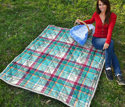 Blue And Red Madras Pattern Print Quilt