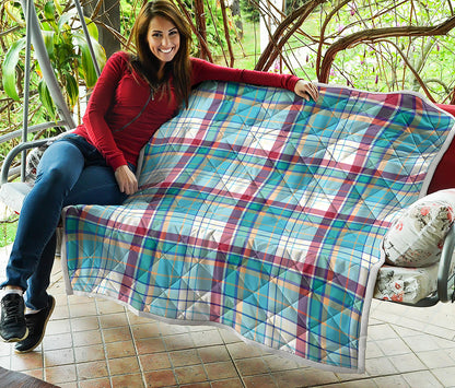 Blue And Red Madras Pattern Print Quilt
