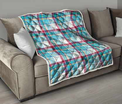 Blue And Red Madras Pattern Print Quilt