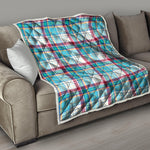 Blue And Red Madras Pattern Print Quilt
