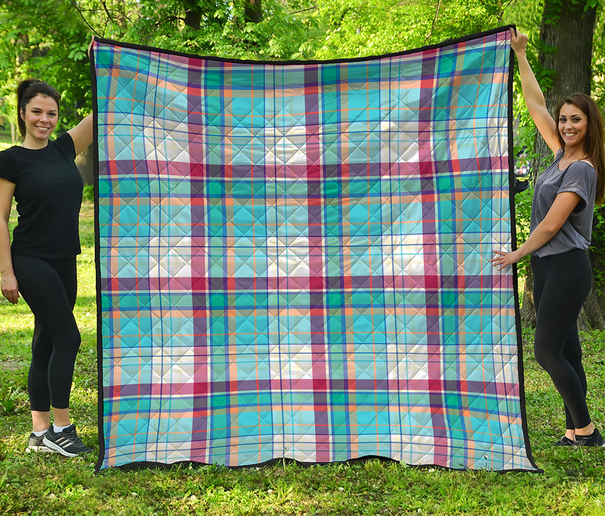 Blue And Red Madras Pattern Print Quilt