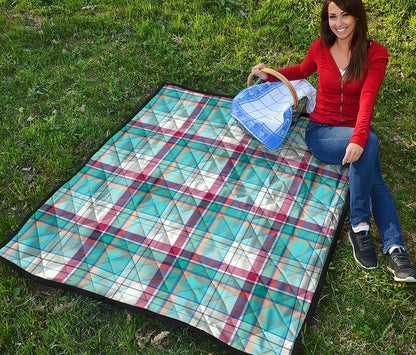 Blue And Red Madras Pattern Print Quilt
