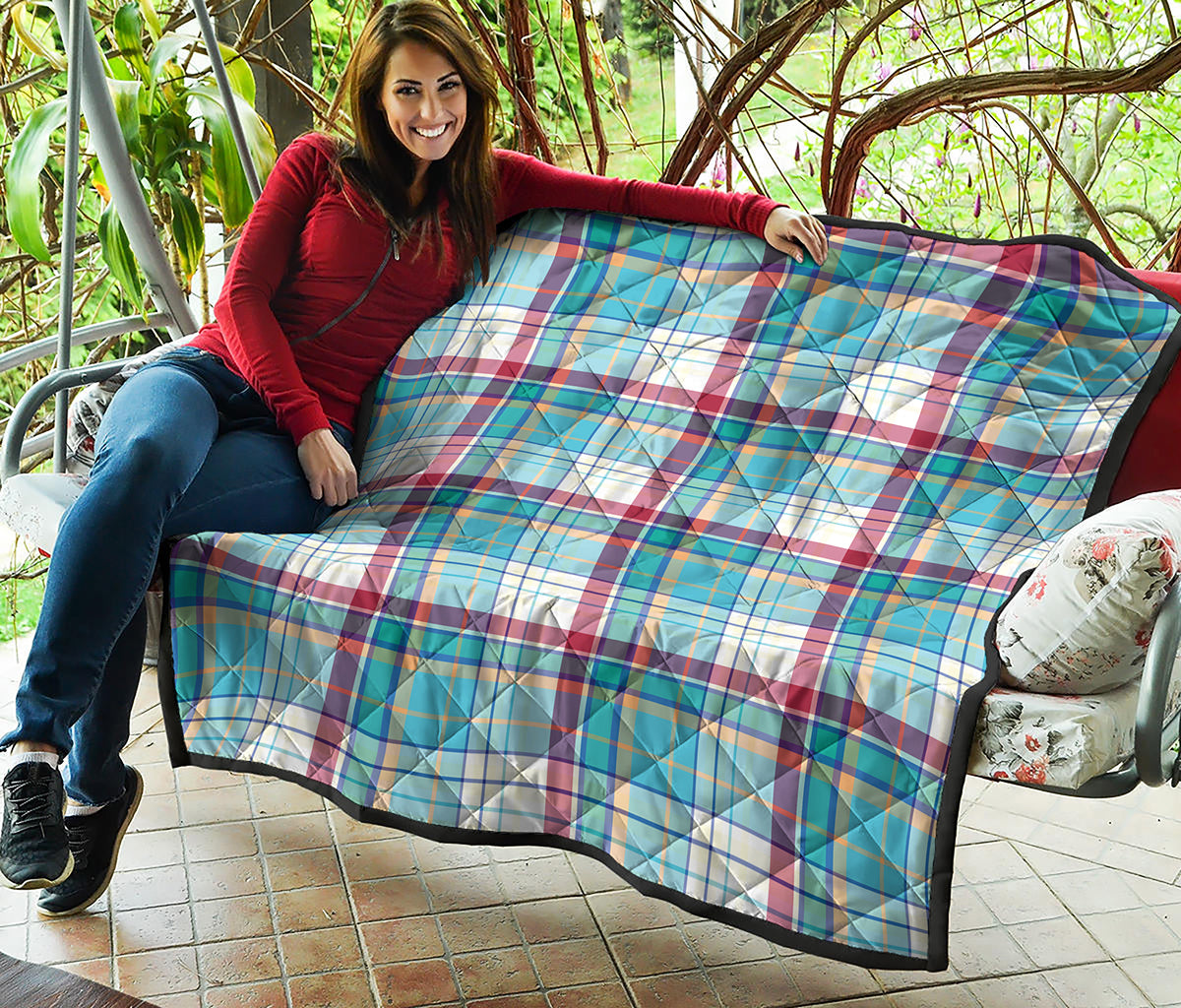 Blue And Red Madras Pattern Print Quilt