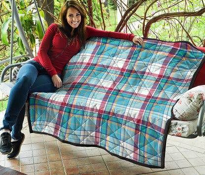 Blue And Red Madras Pattern Print Quilt