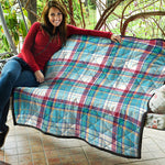 Blue And Red Madras Pattern Print Quilt