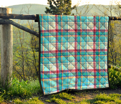 Blue And Red Madras Pattern Print Quilt