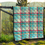 Blue And Red Madras Pattern Print Quilt