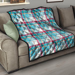 Blue And Red Madras Pattern Print Quilt