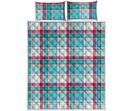 Blue And Red Madras Pattern Print Quilt Bed Set