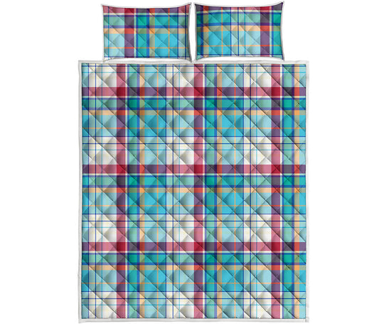 Blue And Red Madras Pattern Print Quilt Bed Set