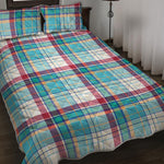 Blue And Red Madras Pattern Print Quilt Bed Set