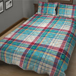 Blue And Red Madras Pattern Print Quilt Bed Set
