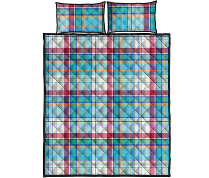 Blue And Red Madras Pattern Print Quilt Bed Set